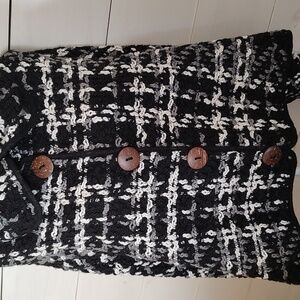 Classic Woven Cape Jacket. Features Decorative Buttons.